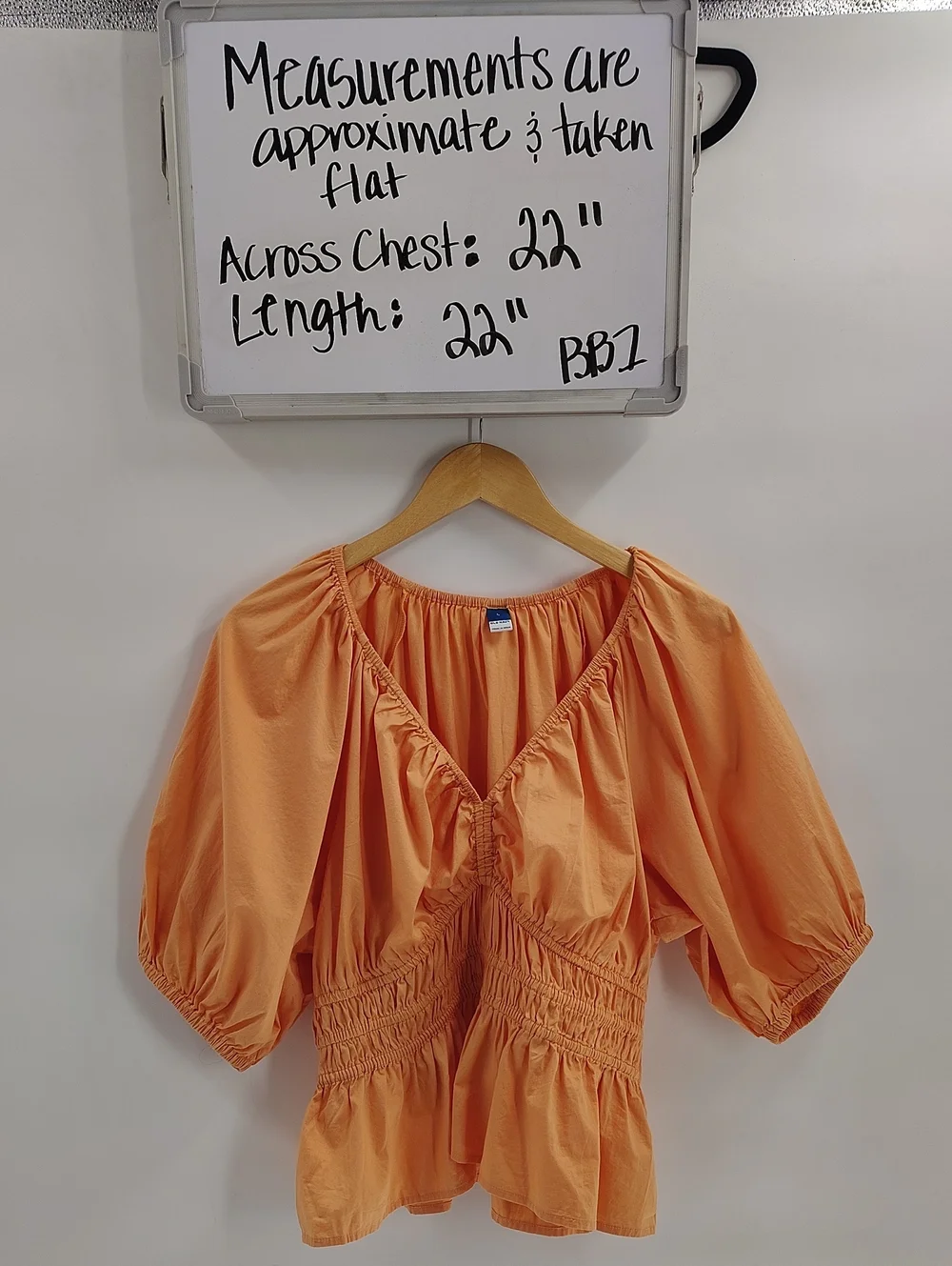 Old Navy Smocked Peplum Puff Sleeve Orange Cotton Peasant Blouse L Boho Babydoll